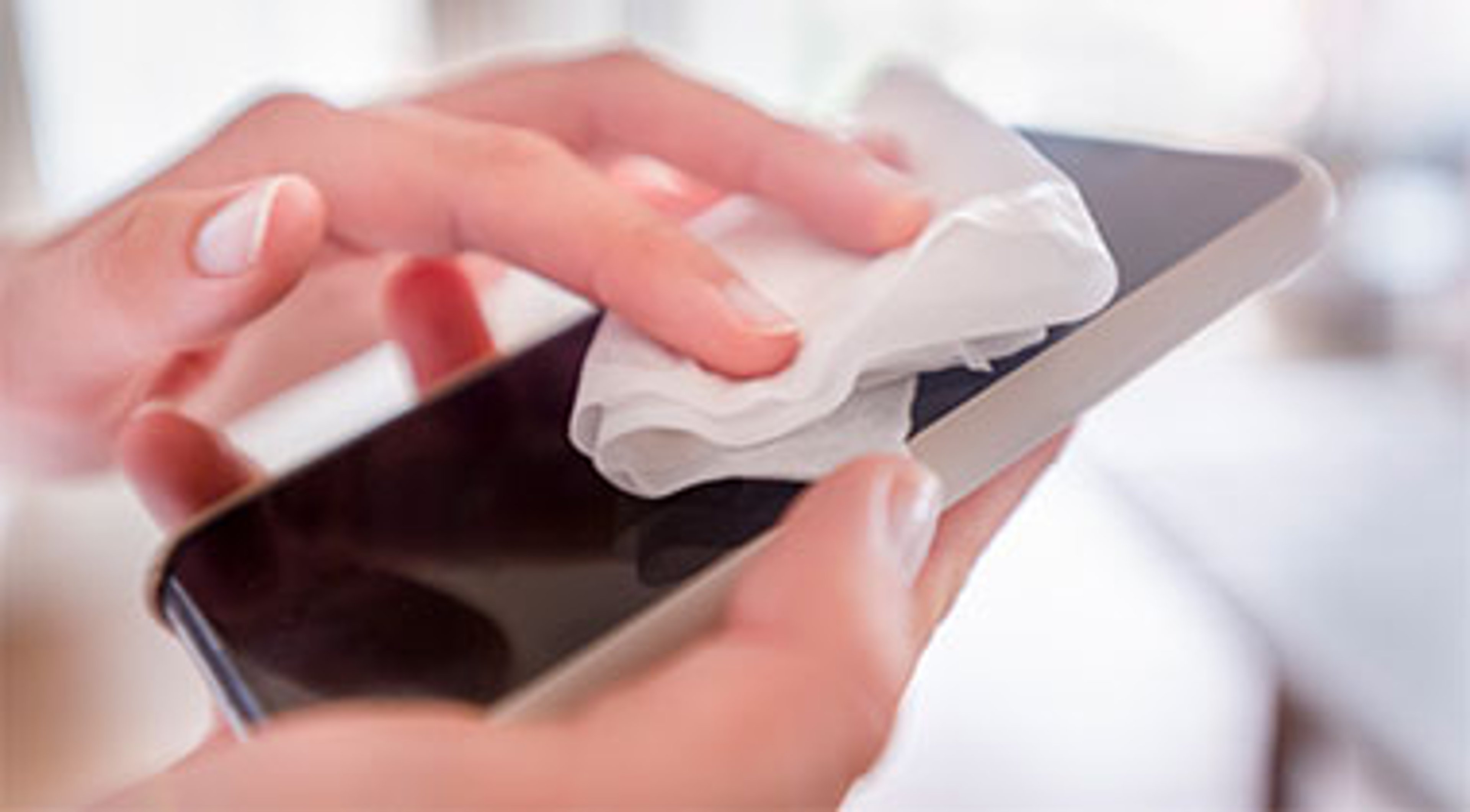 phone screen being cleaned
