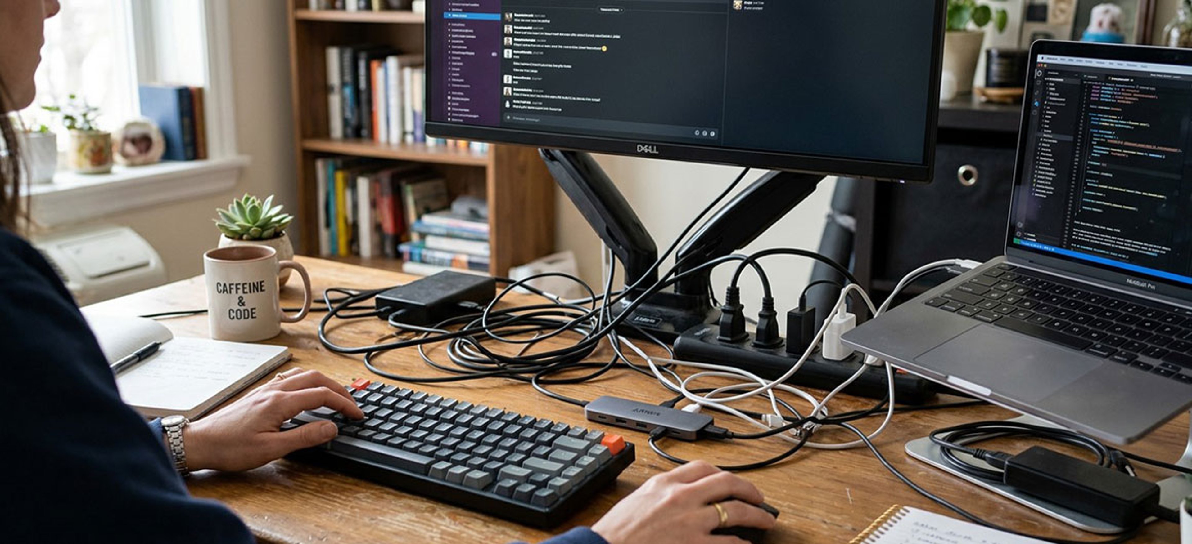 Messy wires on a desk