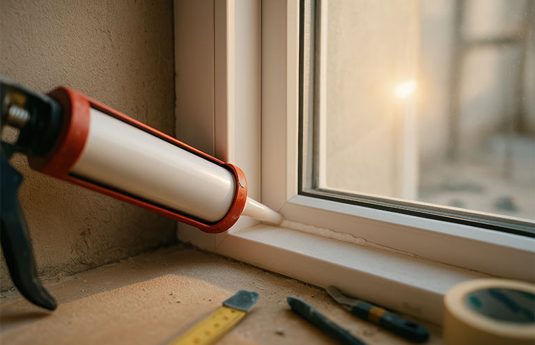 caulk being applied to window 