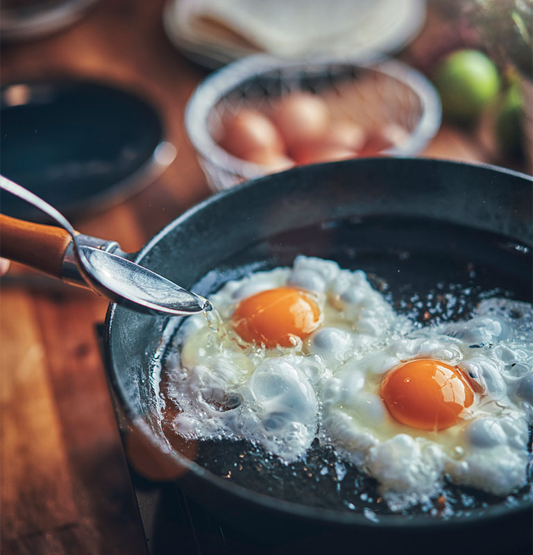 eggs in a cast iron skillet