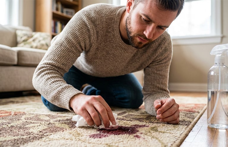 Man blotting wine stain 