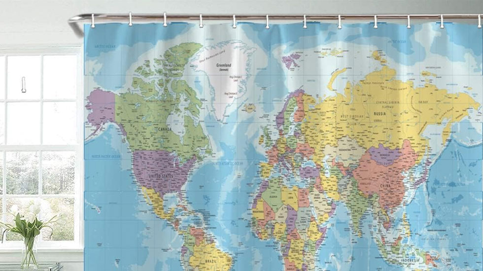 world map shower curtain