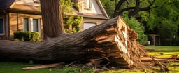 fallen tree in front of house