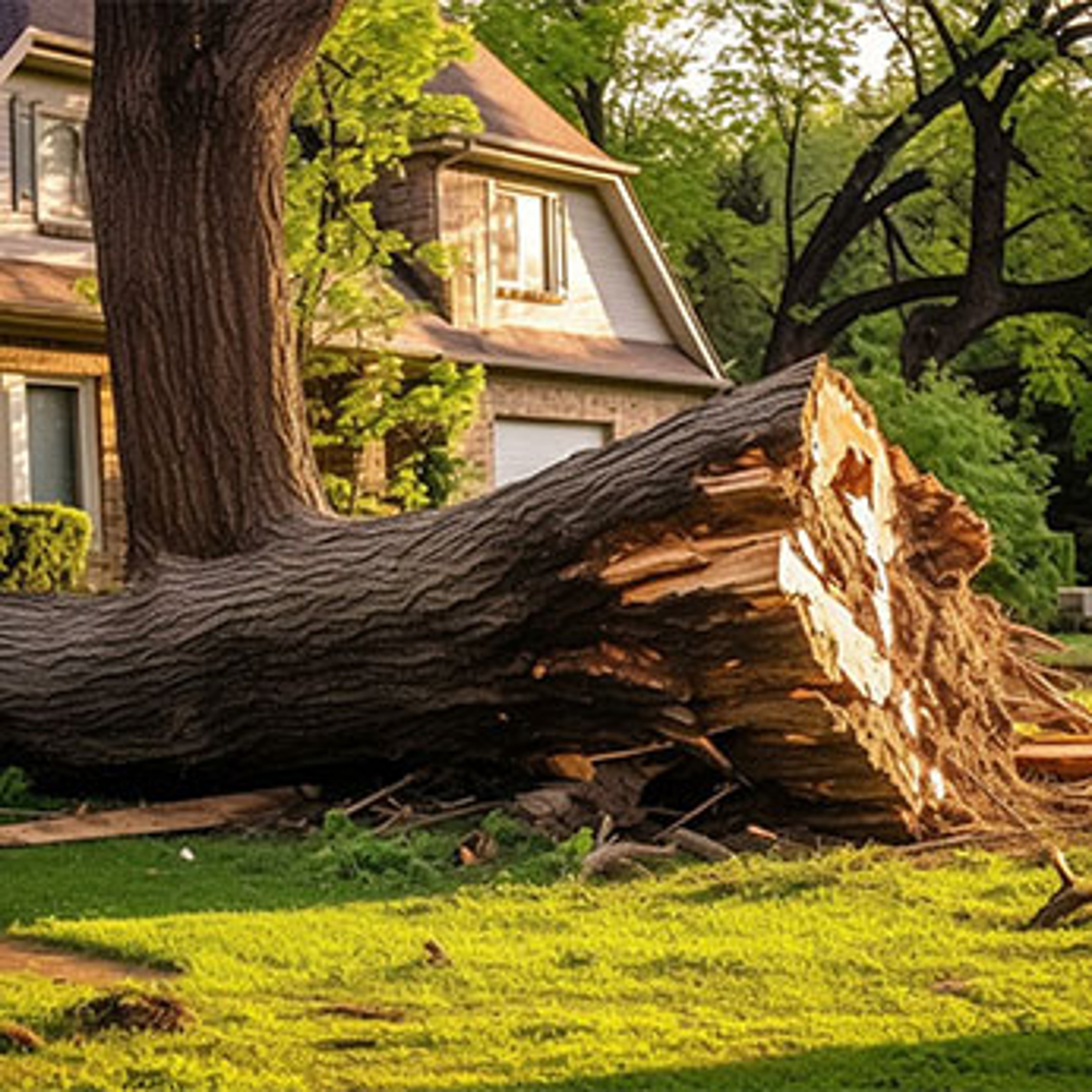 fallen tree in front of house