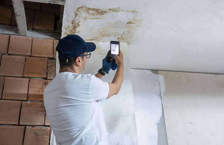 man taking picture of ceiling