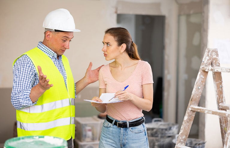 woman looking at contract with home contractor