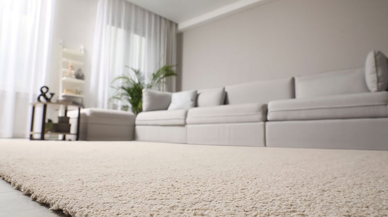 Living room interior with stylish furniture, focus on soft carpet Credit:Liudmila Chernetska