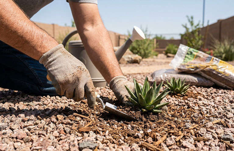 man planting cactus