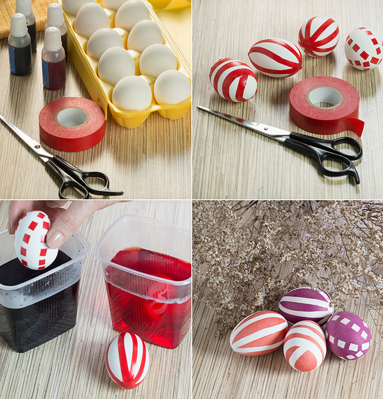 Frame-by-frame instructions on how to paint eggs beautifully with paint and duct tape for the Easter holiday By garmashevanatali