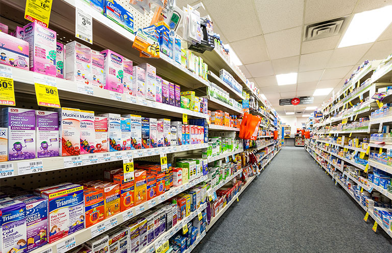 allergy meds on shelf in store