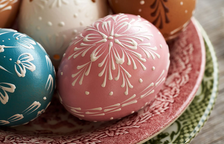 Easter eggs with patterns drawing on them
