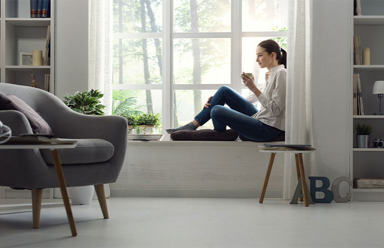 woman sitting in living room