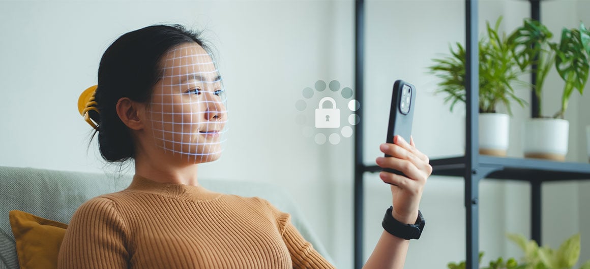 phone scanning face, Identity protection concept