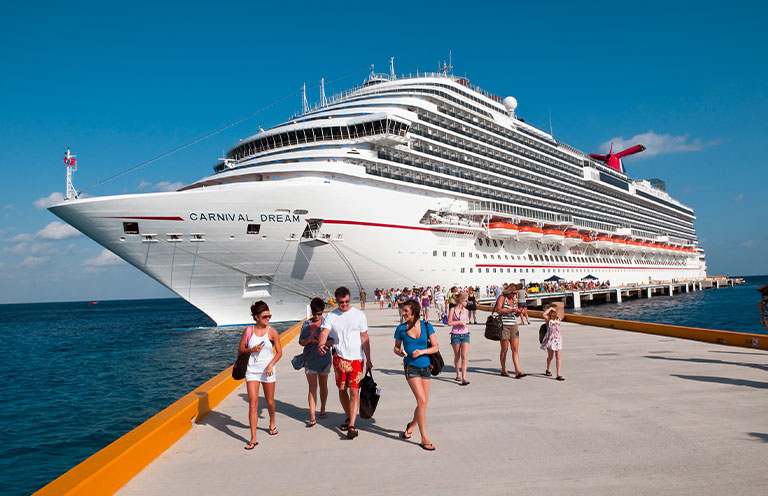 people departing from cruise ship