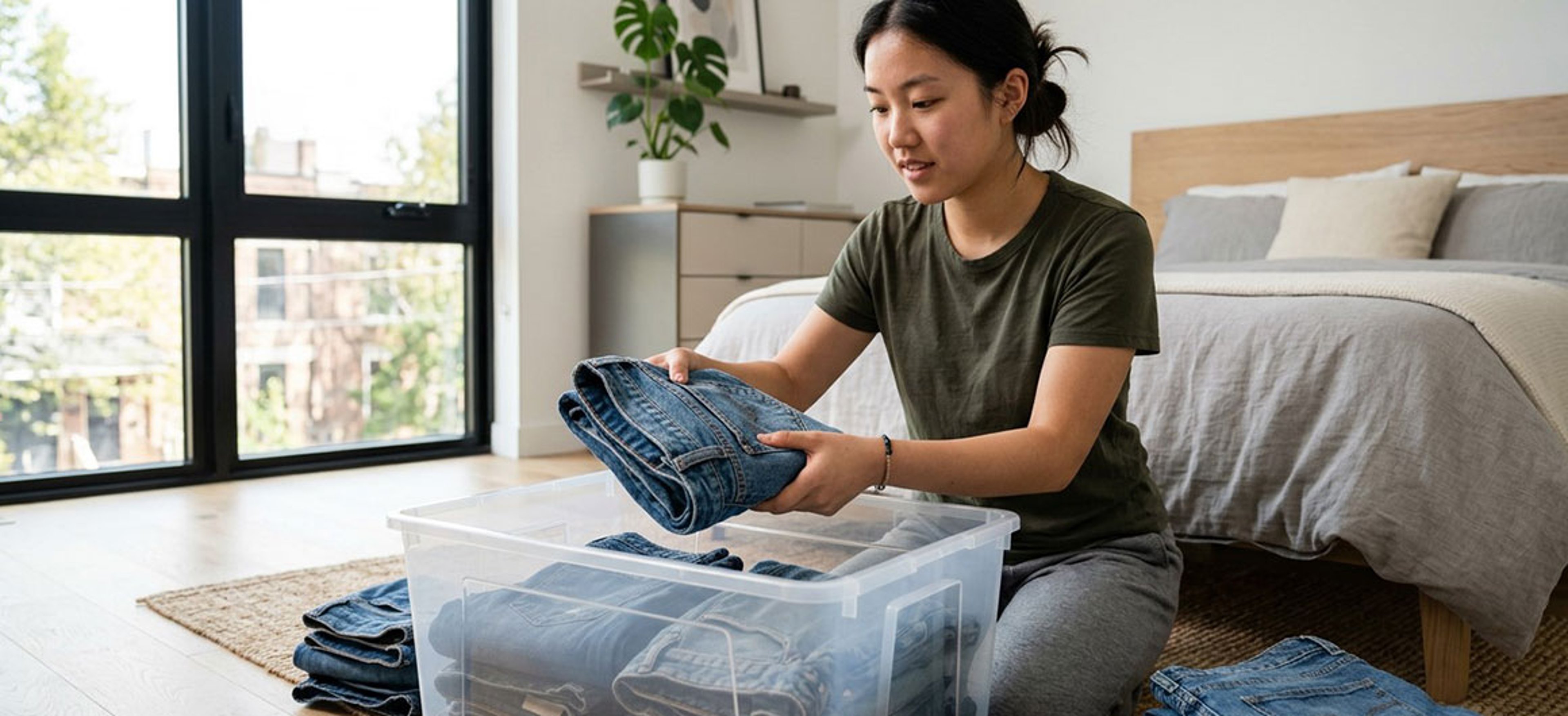 Woman packing clothing