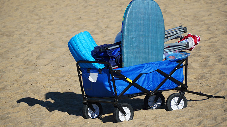 beach stuff inside wagon on the beach; Credit: xphotoz