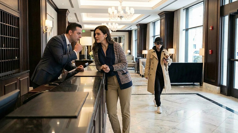 African American female receptionist assisting a guest with filling out documents while checking in at the hotel. Credit: Drazen Zigic
