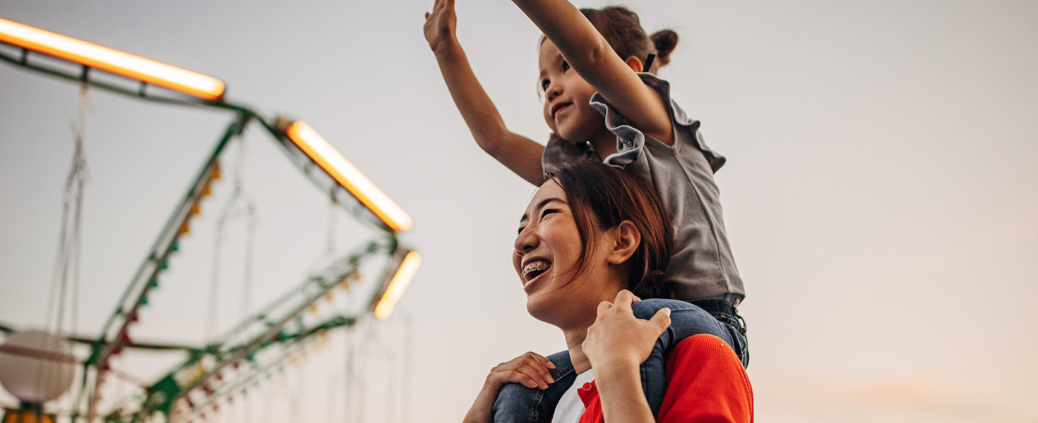 Mother and daughter at amusement park