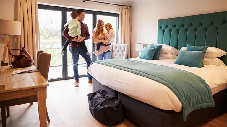 family in hotel room