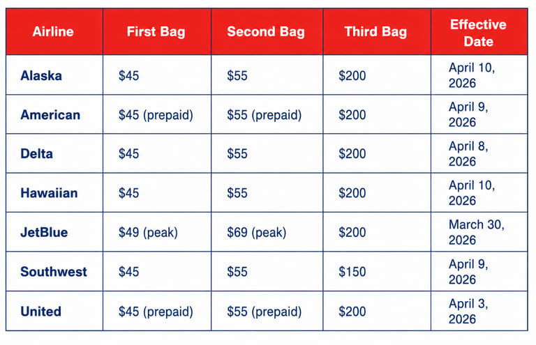 Airline baggage fee chart