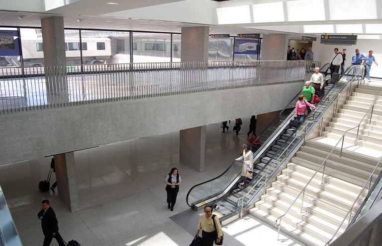 dual-level crossover connects arriving passengers back to the Main Terminal at Dulles International Airport