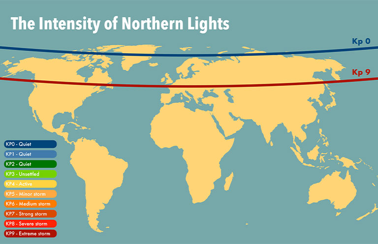 World map of intensity and visibility of Northern Lights