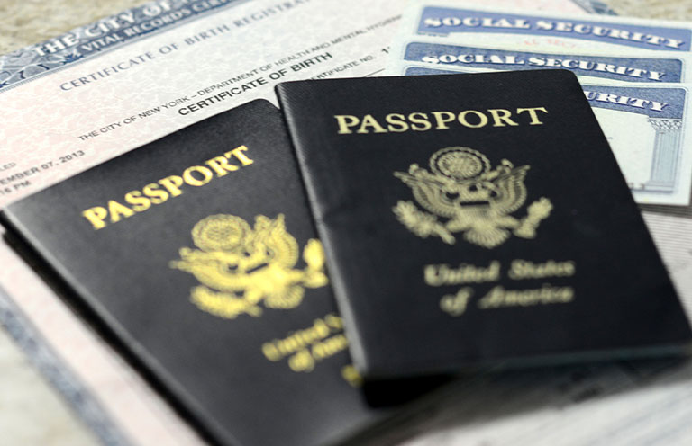 passport, social security cards, and birth certificate