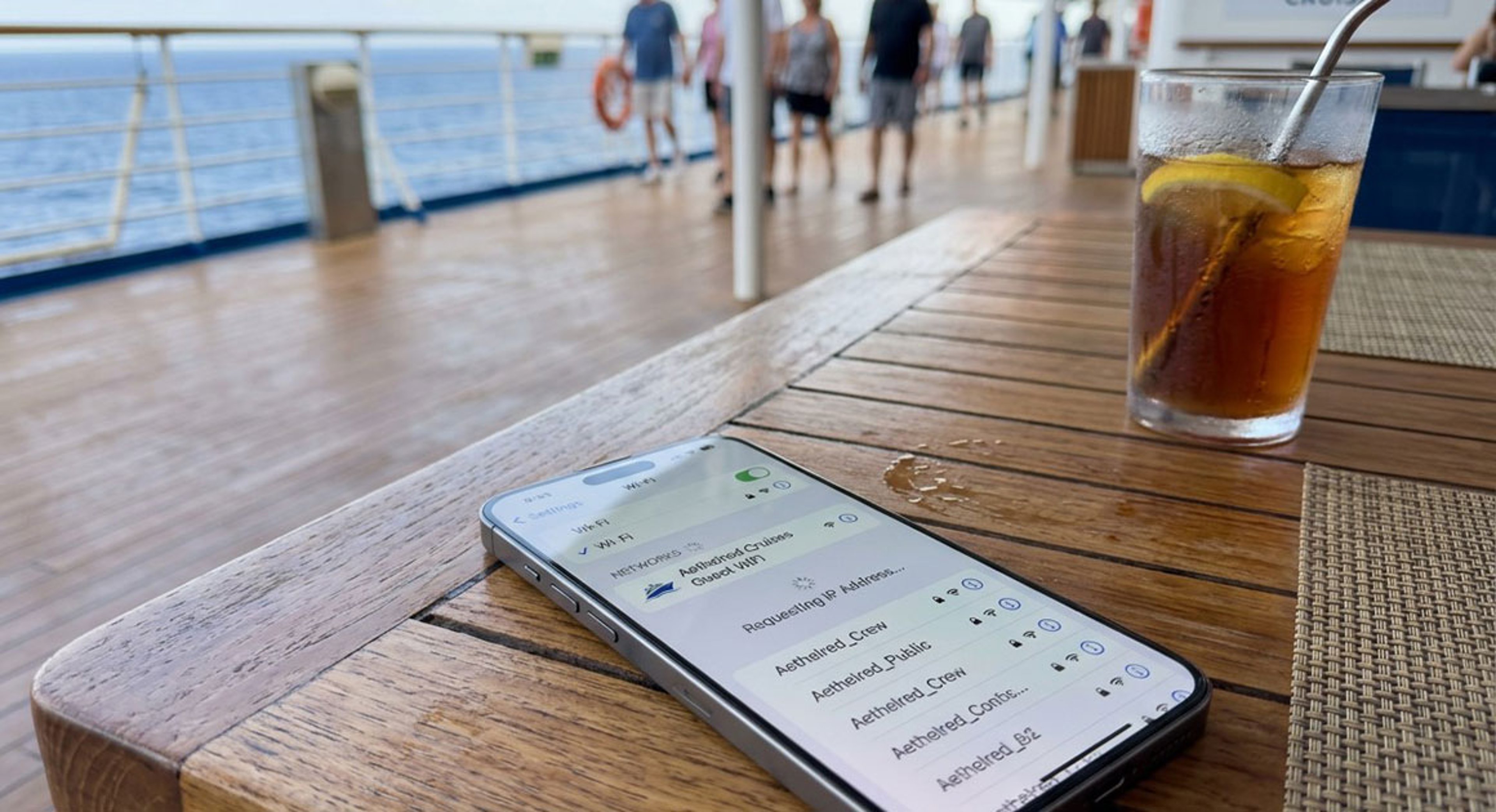 wifi settings on phone on cruise ship table