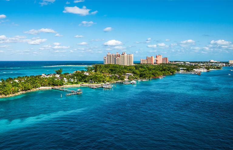 Panoramic landscape view of Paradise Island, Nassau, Bahamas