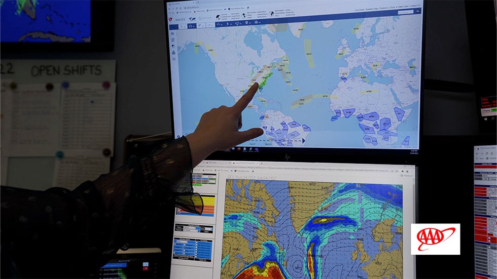PHOTO 1:  Klipfel monitors radar data and turbulence reports from Delta Air Line’s headquarters in Atlanta. Photo by Josh Purnell.