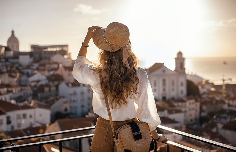 woman looking out at town