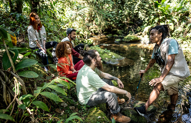 group of people in the forest