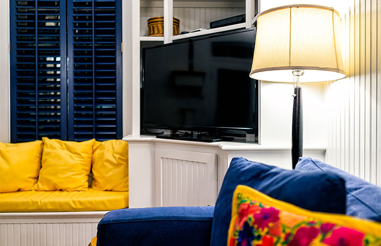 lamp turned on in living room