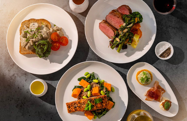 New Zealand airline assortment of dishes