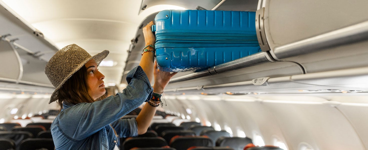 putting bag on flight