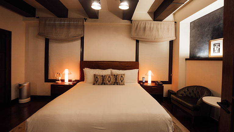 Hotel Figueroa’s Rest & Recovery suite features smart lighting and personalized pillows for a truly restful night; photo courtesy of Hotel Figueroa