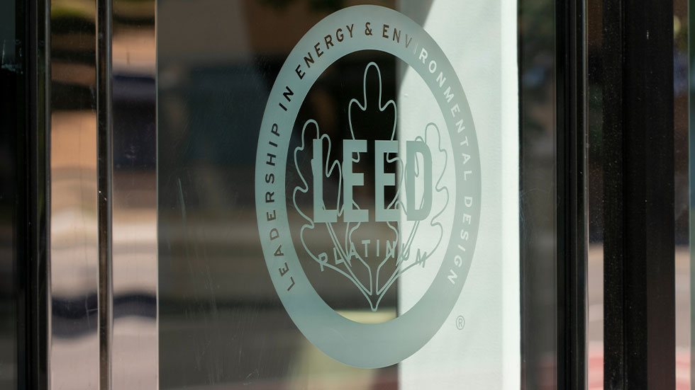 LEED logo on glass door