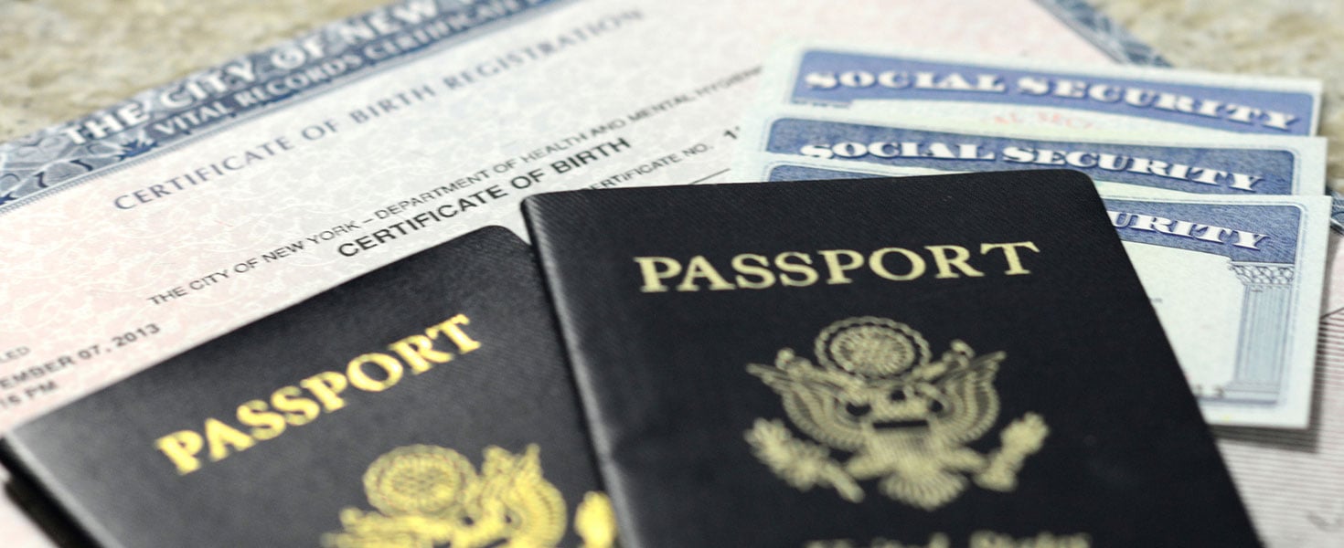 USA passport, social security card, and birth certificate 