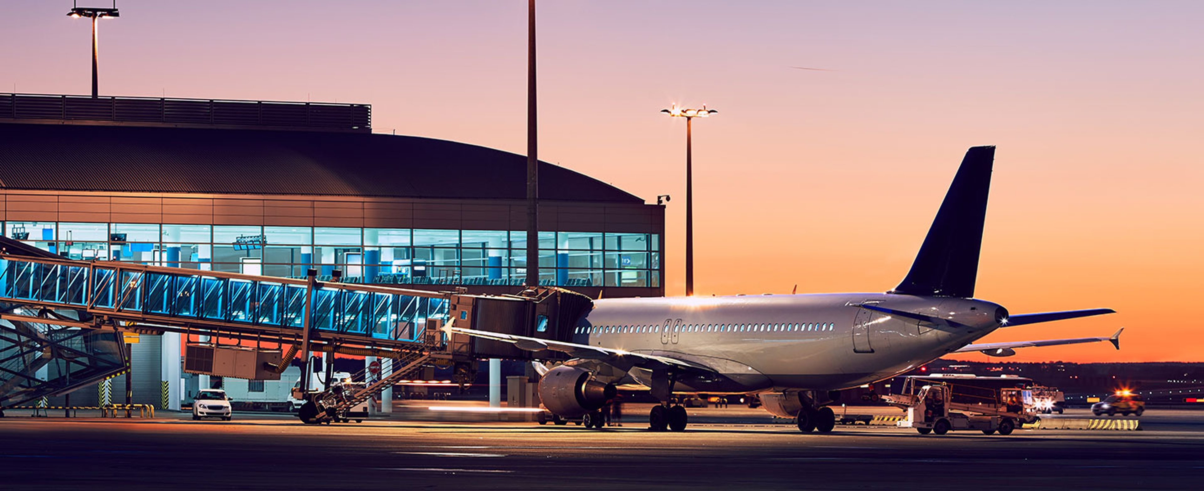 Airport at the colorful sunset. By Chalabala