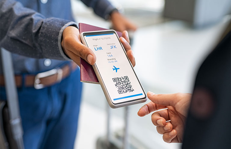 man showing digital boarding pass