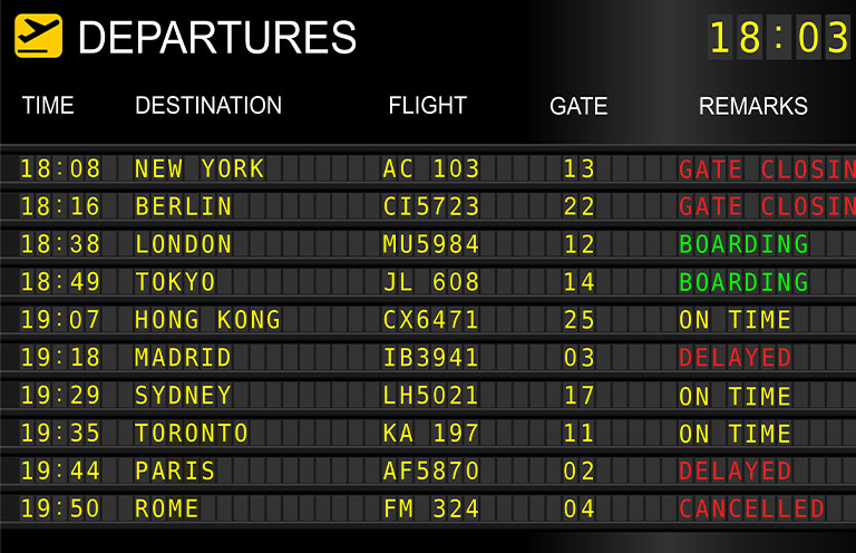 screen showing airline departures