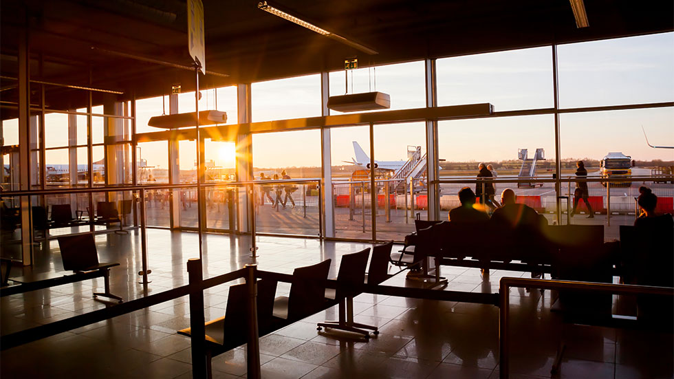 couple waiting in small airport