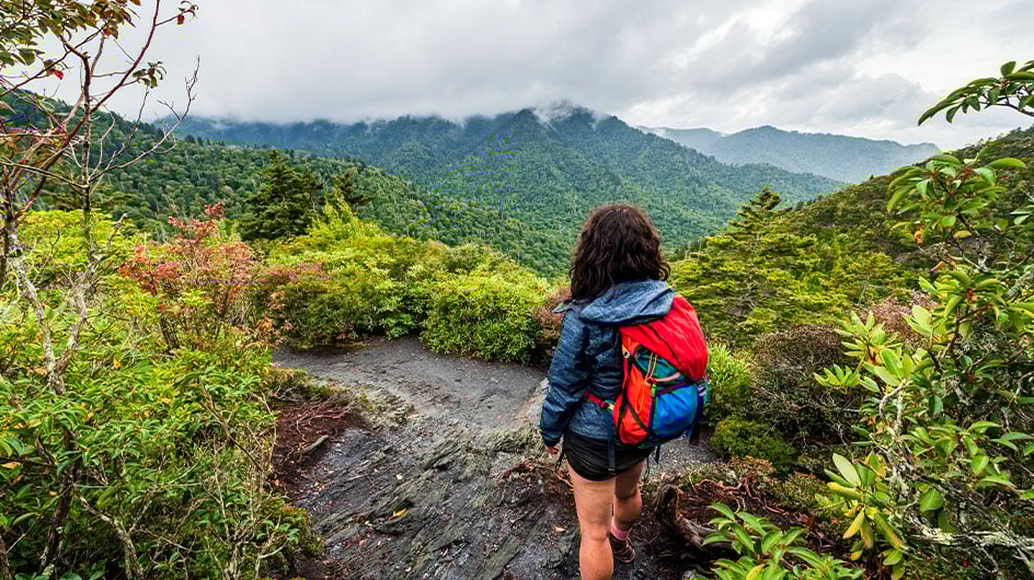 Woman hikes in the Great Smoky Mountains National Park