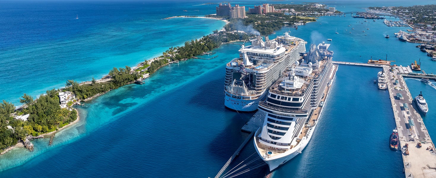 aerial view of cruise ships at dock