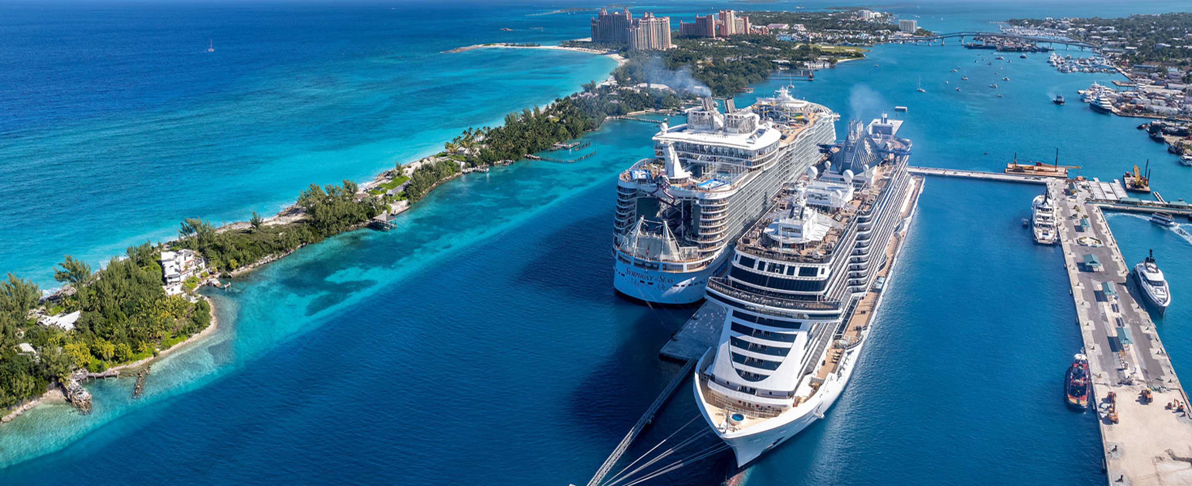 aerial view of cruise ships at dock