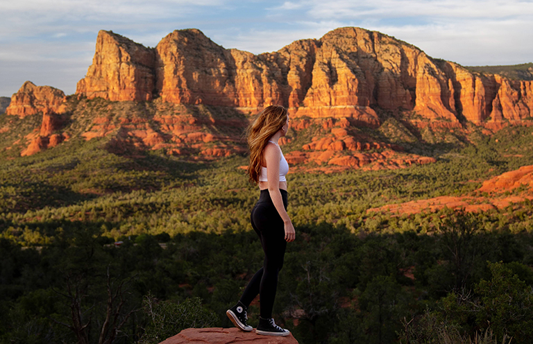 girl looking out at mountains