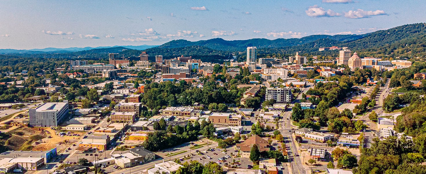 Aerial Shot of Asheville, North Carolina from the South Near the Mission Hospital