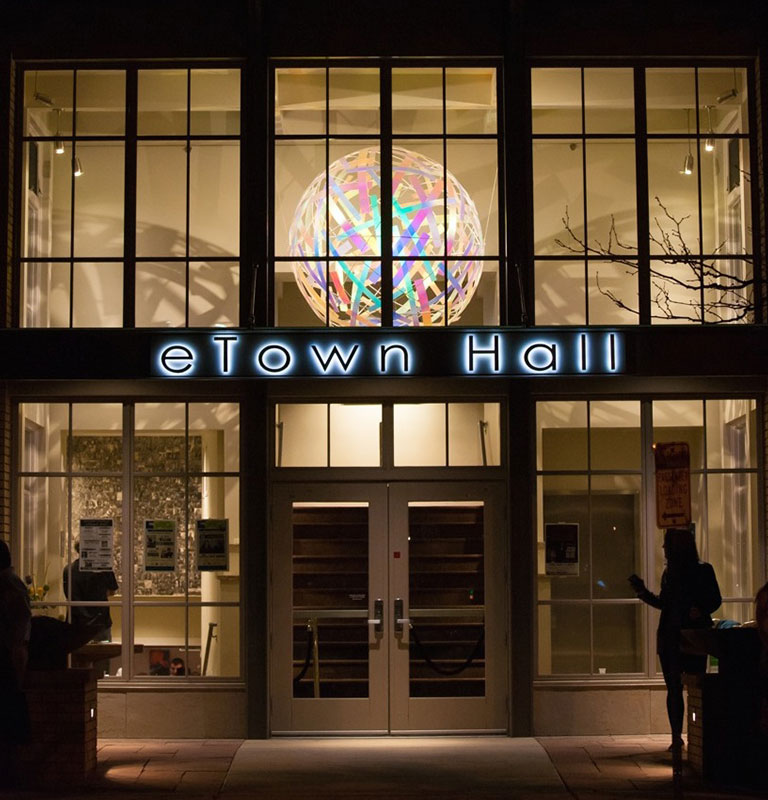 eTown Hall at night; photo courtesy of eTown
