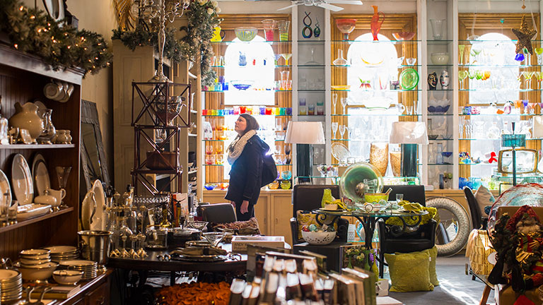 Colorful glassware displays at Peppercorn; photo courtesy of Peppercorn