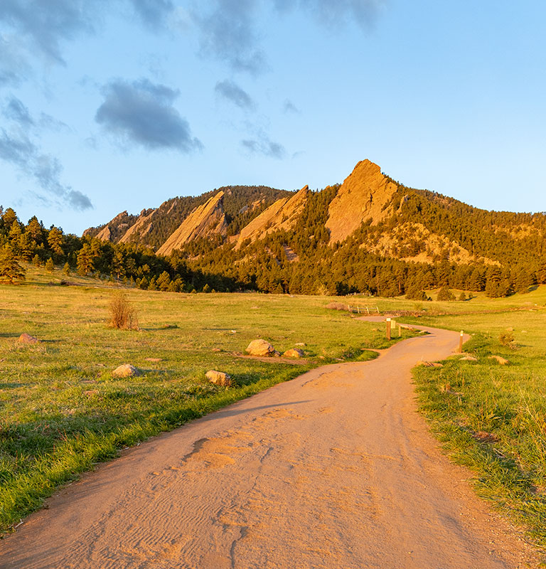 Flatirons at golden hour; photo by Justin Bilancieri